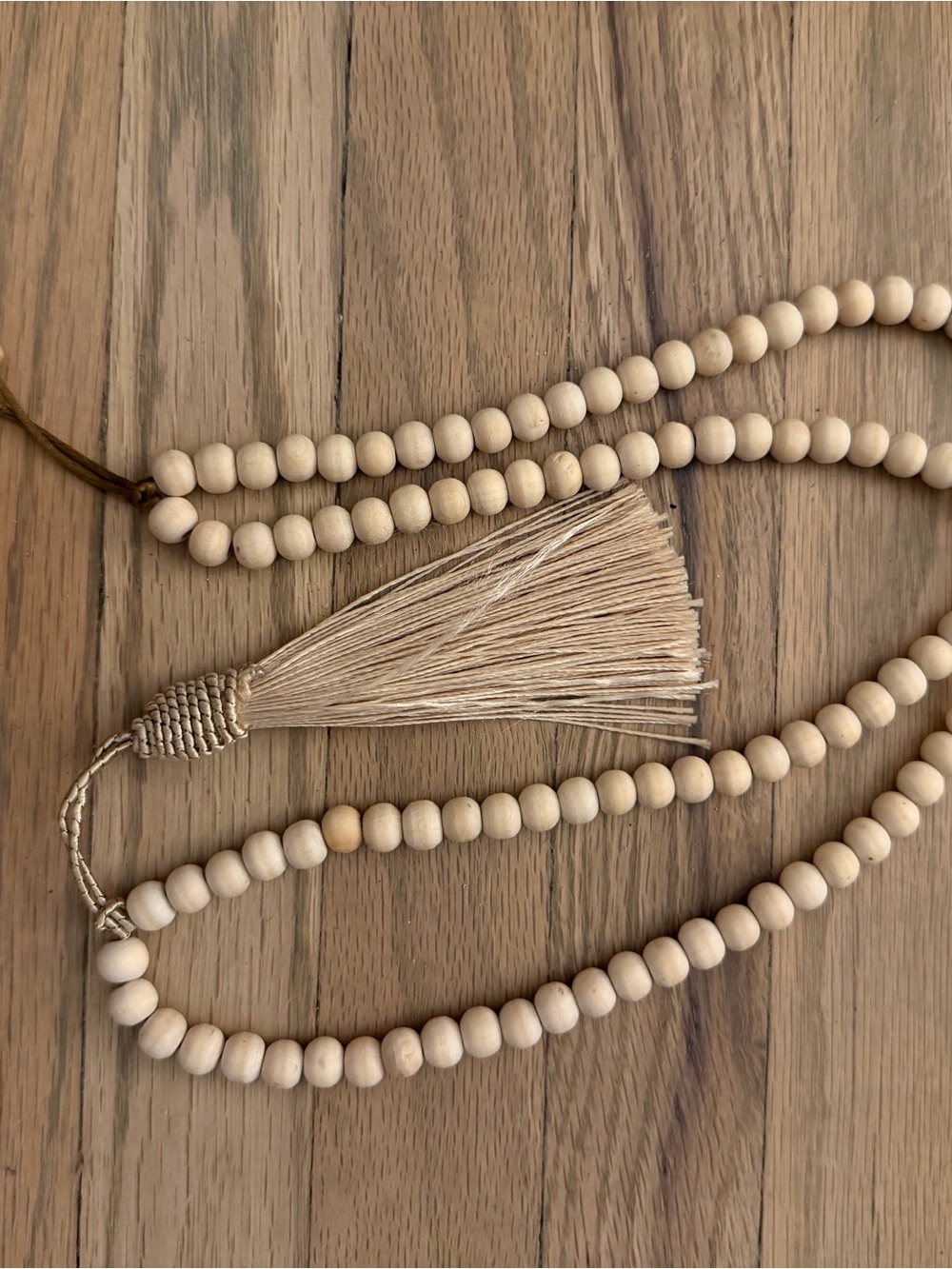 Neutral Wood Bead Tassel Necklace - Women Jewelry